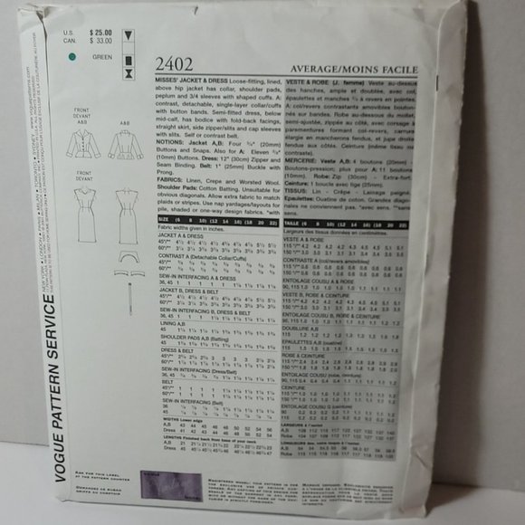 Uncut Vogue Vintage Model Original 1950 Design Sewing Pattern 2402 Limited Ed - Picture 3 of 9